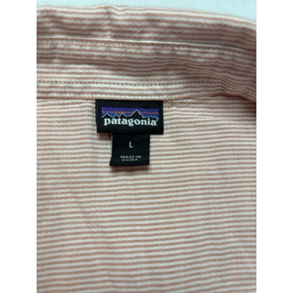Womens Patagonia Large‎ Long Sleeved Shirt Pink White Striped Gingham Preppy